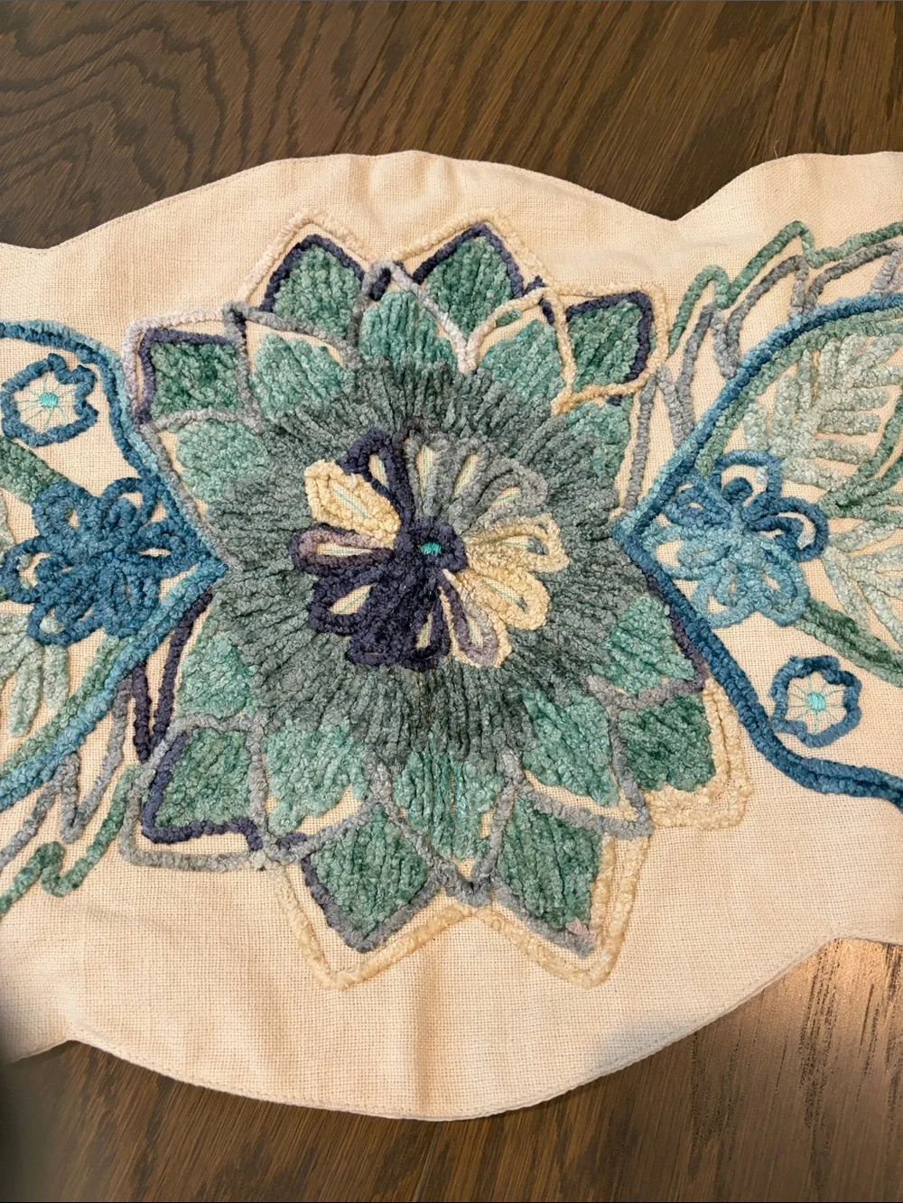 Pier One Embroidered Floral Table Runner in Teal and Blue